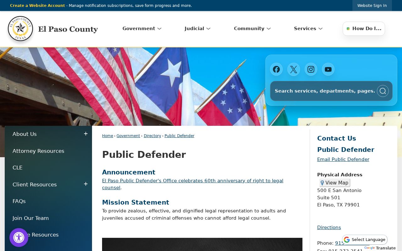 El Paso County criminal court Public Defender office information