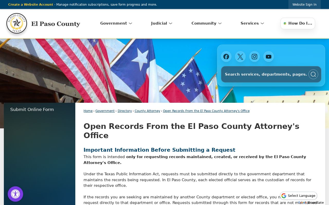 El Paso County criminal records open-records request instructions