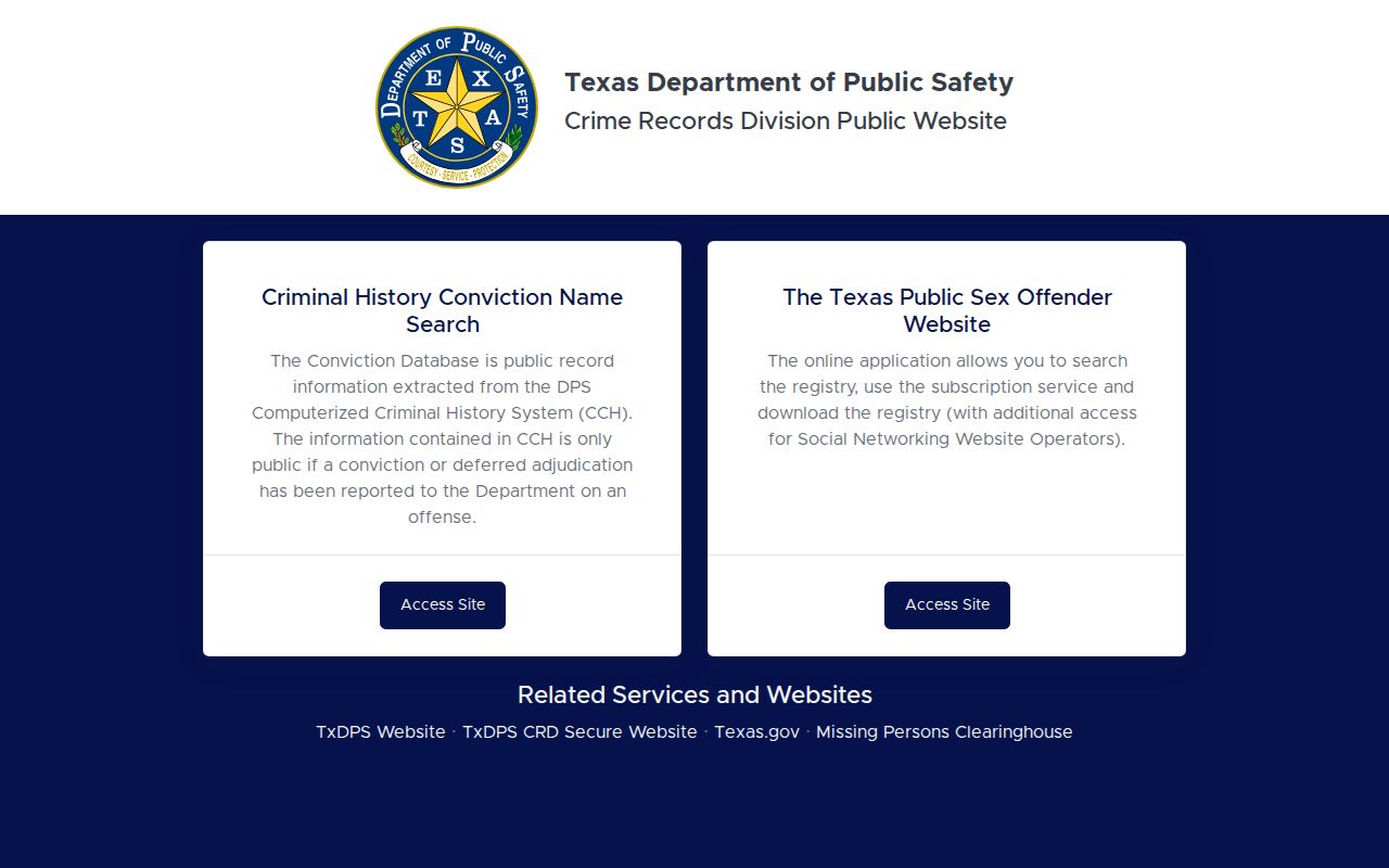 El Paso County criminal history access through the Texas DPS conviction search