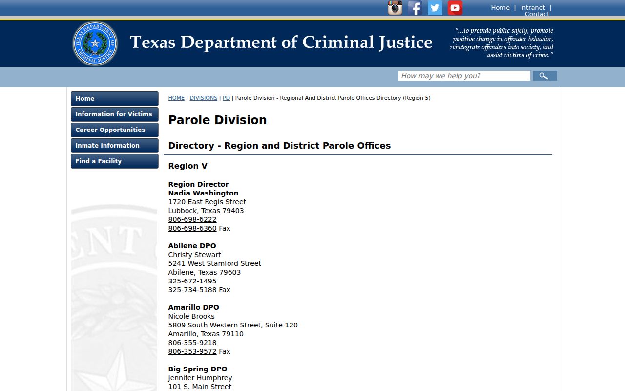 El Paso County criminal records and TDCJ parole office directory