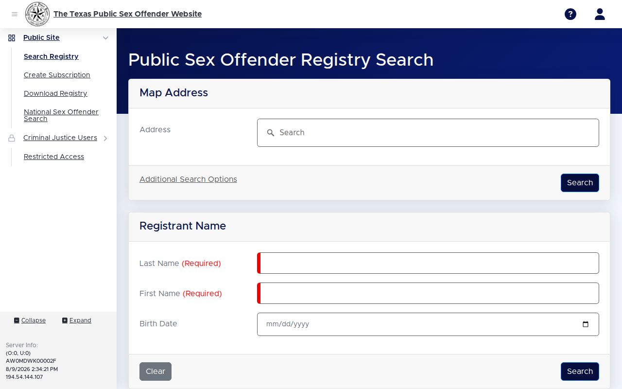 El Paso County sex offender registry profile layout with identifying details omitted