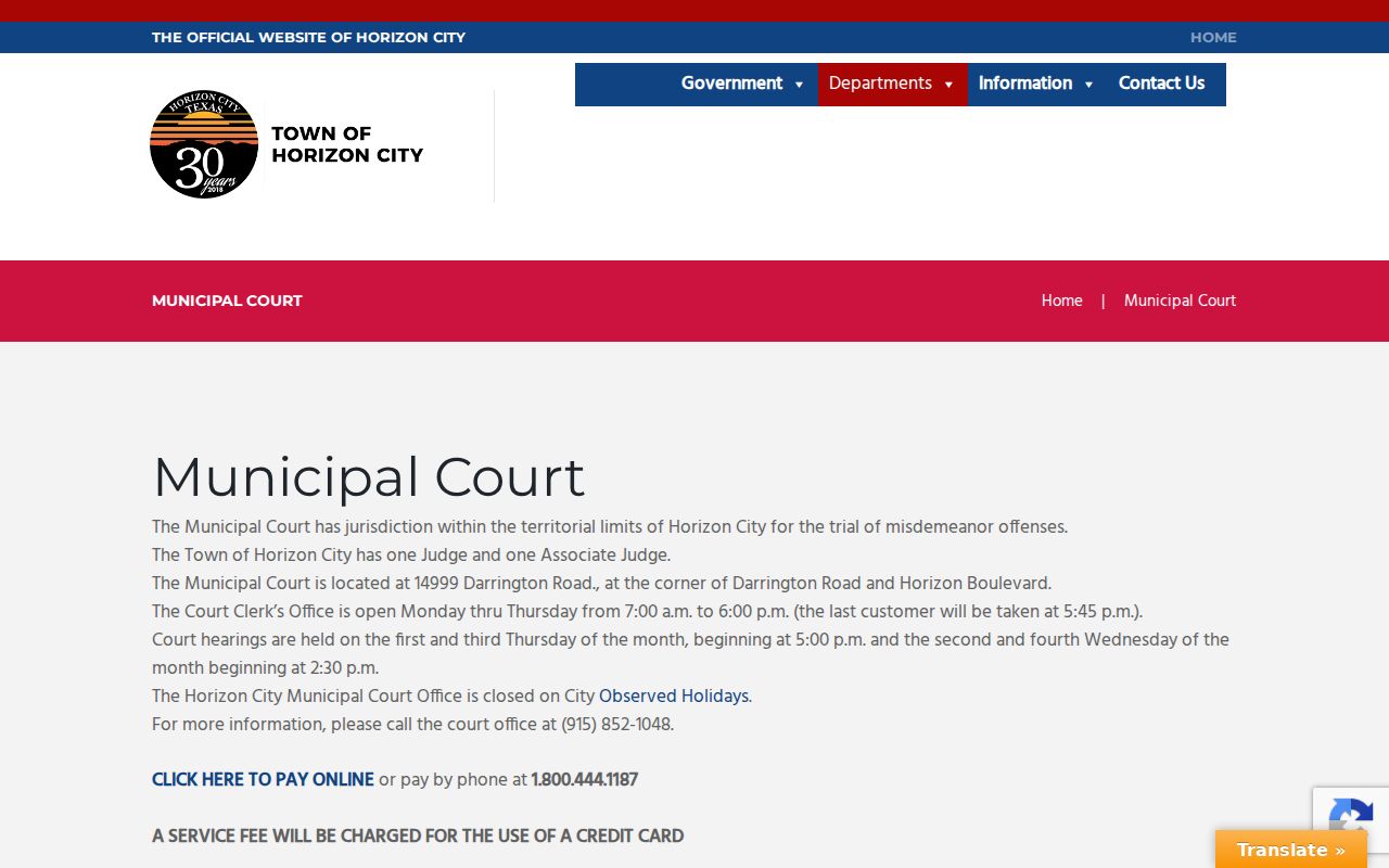 Horizon City criminal history and municipal court records information
